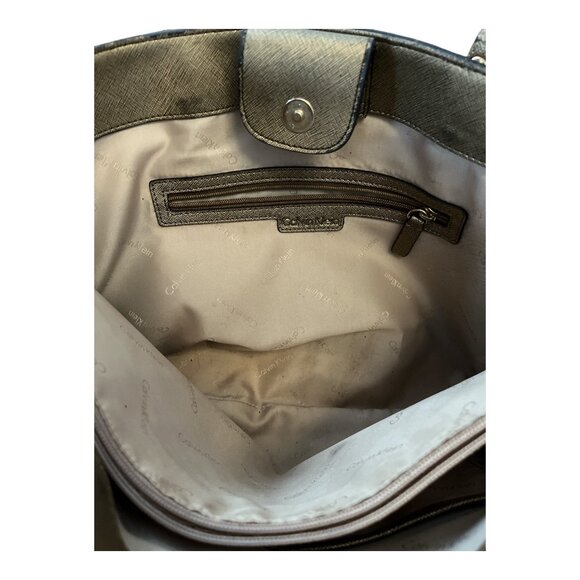 Calvin Klein Metallic Gold Saffiano Leather Tote Bag – 10 x 15 x 4 in – 10” Drop - Picture 11 of 14